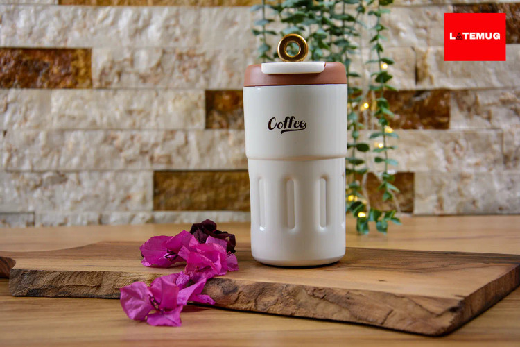 تراول ماگ درجه دار کافی سفید قهوه ای