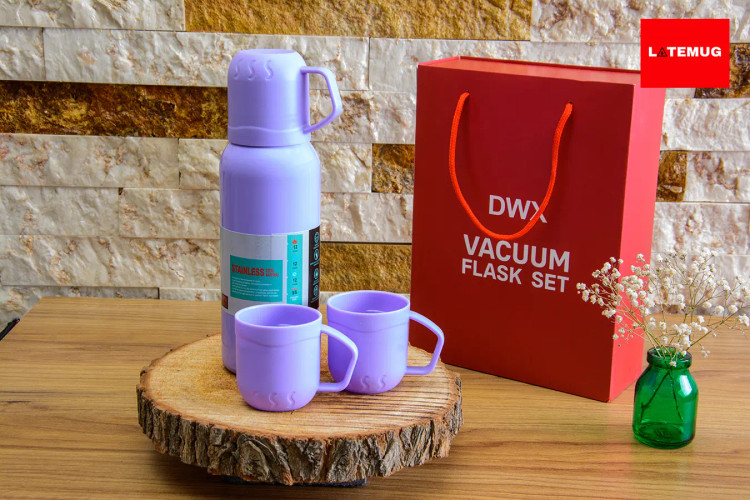 فلاسک ۳کاپ با استیل ۳۱۶ و پک کادویی رنگ بنفش