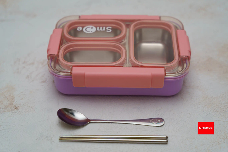 ظرف غذای استیل واشردار صورتی