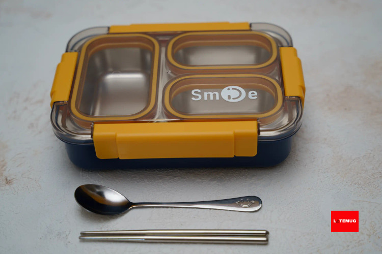 ظرف غذای استیل واشردار زردسرمه ای