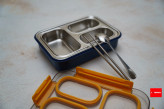 لانچ باکس استیل با واشر جداگانه برای هر قسمت وقاشق و چاپ استیک استیل
