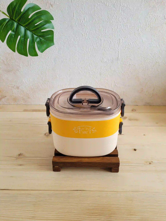 ظرف غذای دوطبقه داخل استیل گنجایش 1200میل زرد