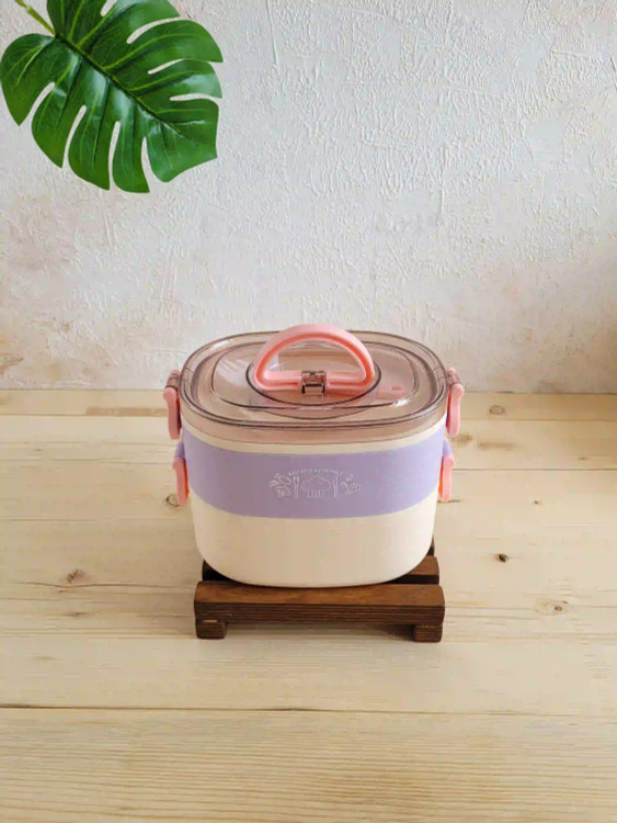 ظرف غذای دوطبقه داخل استیل گنجایش 1200میل یاسی