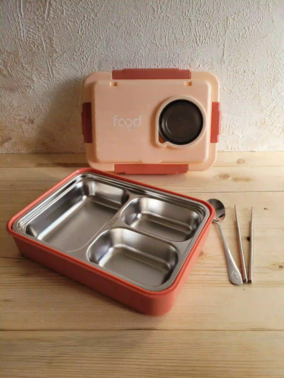 رنگ صورتی گلبهی ظرف غذای دوطبقه داخل استیل گنجایش 1250میل کاسه دار