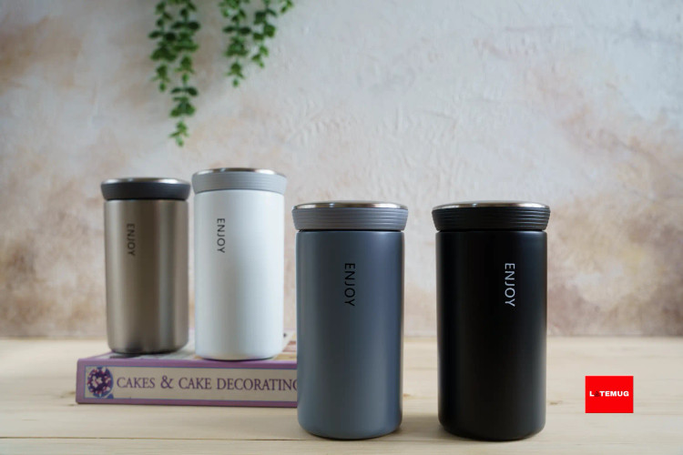 تراول ماگ ۳۵۰میل توری دار enjoy در ۴رنگ سفید مشکی طوسی و استیل