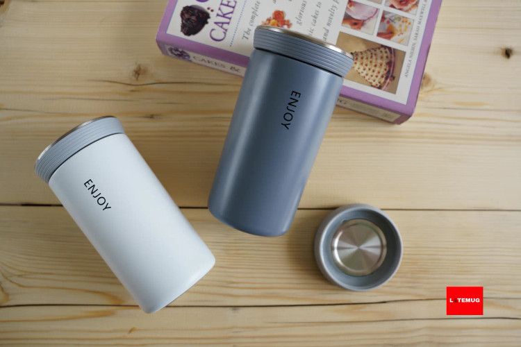 تراول ماگ enjoy رنگ طوسی و سفید با توری دمنوش