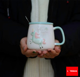 ماگ سرامیکی یونیکورن دربدار و قاشق دار رنگ سبزتیفانی