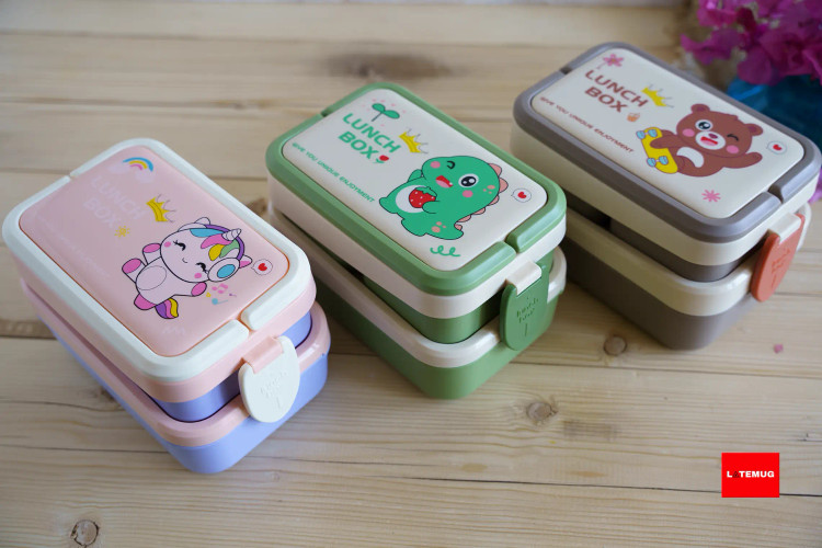 لانچباکس دو طبقه سه تیکه پلاستیکی ماکروفری حیوانات