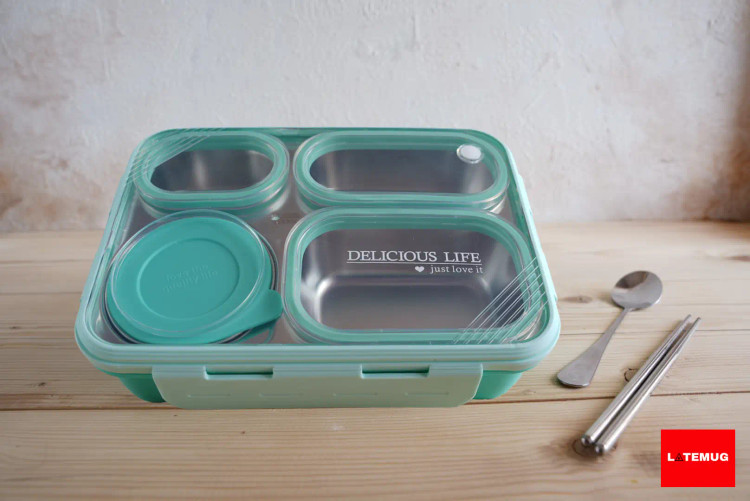 ظرف غذای ۴خانه داخل استیل واشر دار delicious life رنگ سبز