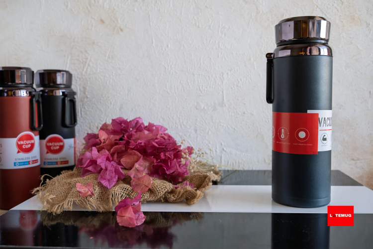 فلاسک استیل ۱لیتری vacuum cup سورمه ای