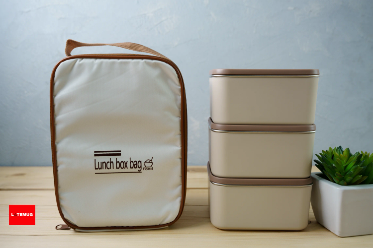 ظرف غذا(لانچباکس)سه تیکه کیف دار(بگ دار) مستطیلی