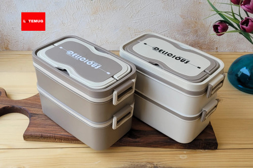 ظرف غذای دو و نیم طبقه دلیشز در دو رنگ کرم و نسکافه ای