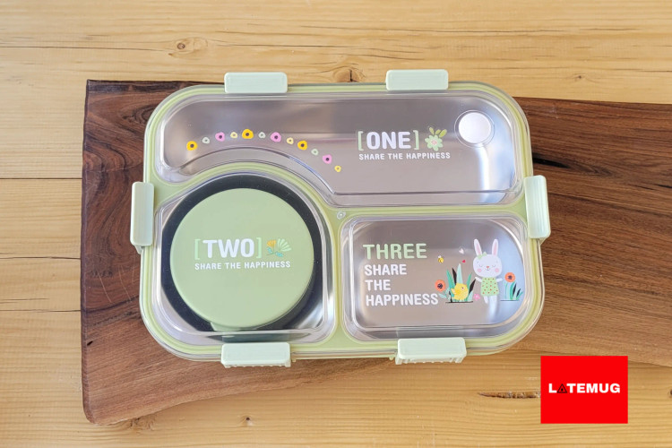 ظرف غذای سه خانه داخل استیل واشر دار مستطیلی کاسه دار سبز