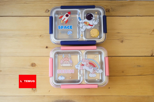 ظرف غذای دو خانه داخل استیل واشر دار یونیکورن و فضانورد