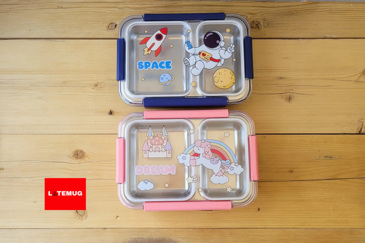 ظرف غذای دو خانه داخل استیل واشر دار یونیکورن و فضانورد