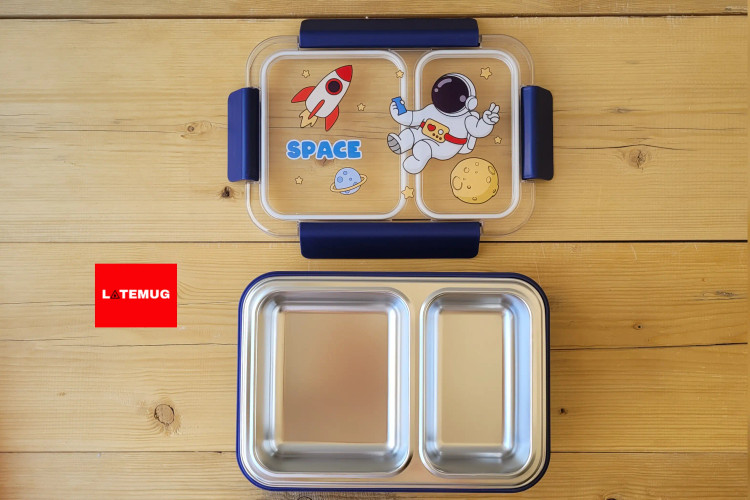 ظرف غذای دو خانه داخل استیل واشر دار یونیکورن در حالت باز