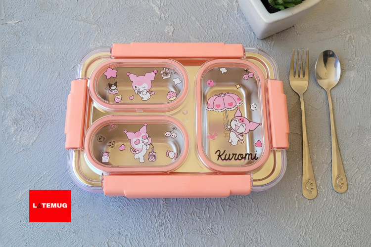 ظرف غذای کرومی سه خانه داخل استیل واشر دار همراه با قاشق و چنگال استیل اختصاصی