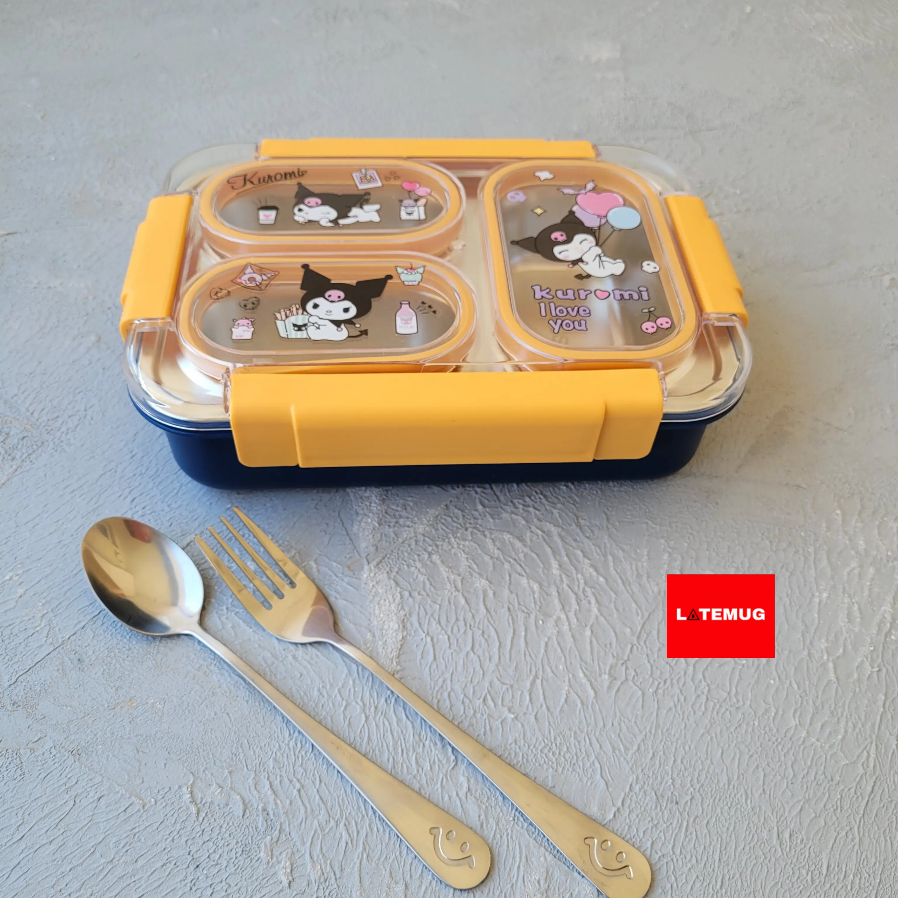 ظرف غذای سه خانه داخل استیل کرومی واشر دار رنگ زرد سورمه ای