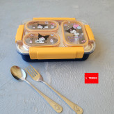 ظرف غذای سه خانه داخل استیل کرومی واشر دار رنگ زرد سورمه ای