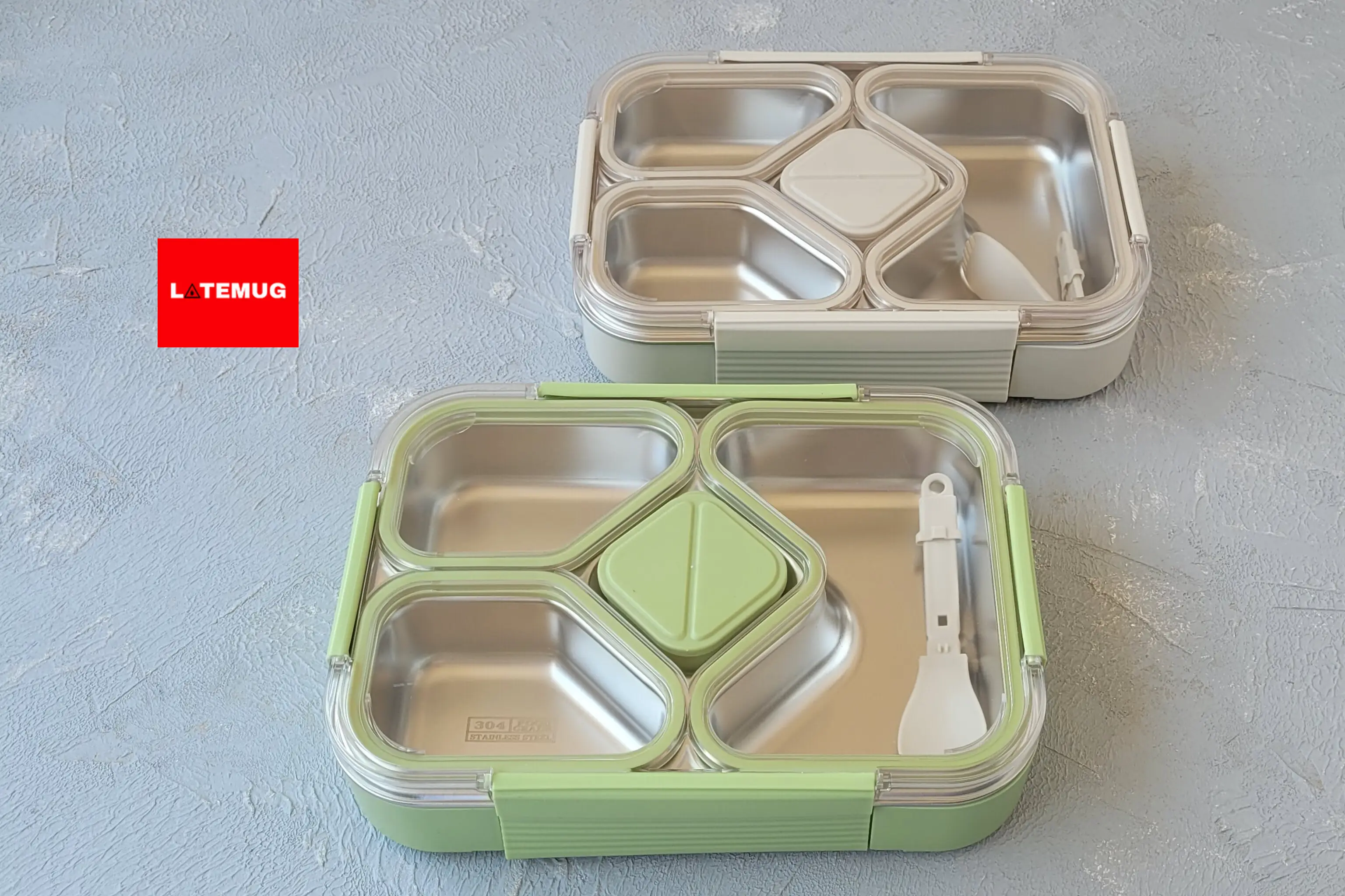 ظرف غذای 5خانه داخل استیل کاسه دار واشردار در دورنگ سفید و سبز