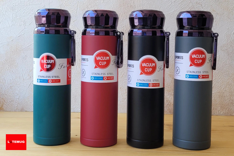 فلاسک درب الماسی استیل یک لیتری در چهار رنگ مشکی، زرشکی، خاکستری، آبی نفتی