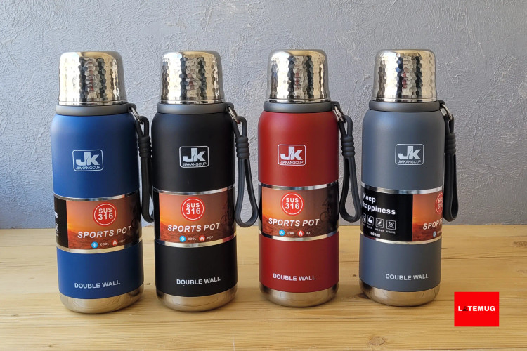 فلاسک یک لیتری JK در چهار رنگ خاکستری، قرمز، آبی، مشکی