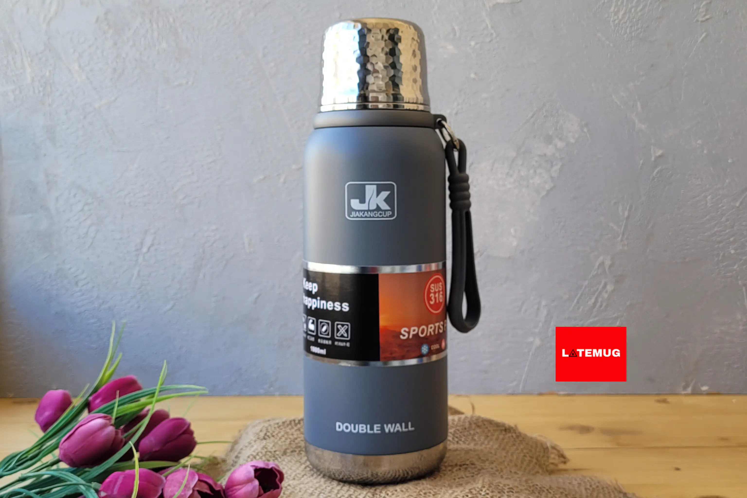 فلاسک یک لیتری JK رنگ خاکستری