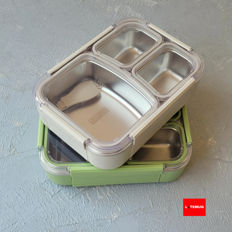 ظرف غذای سه خانه داخل استیل واشر جدا در دو رنگ سفیدو سبز