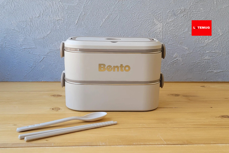 ظرف غذای دو طبقه داخل استیل بنتو رنگ نسکافه ای